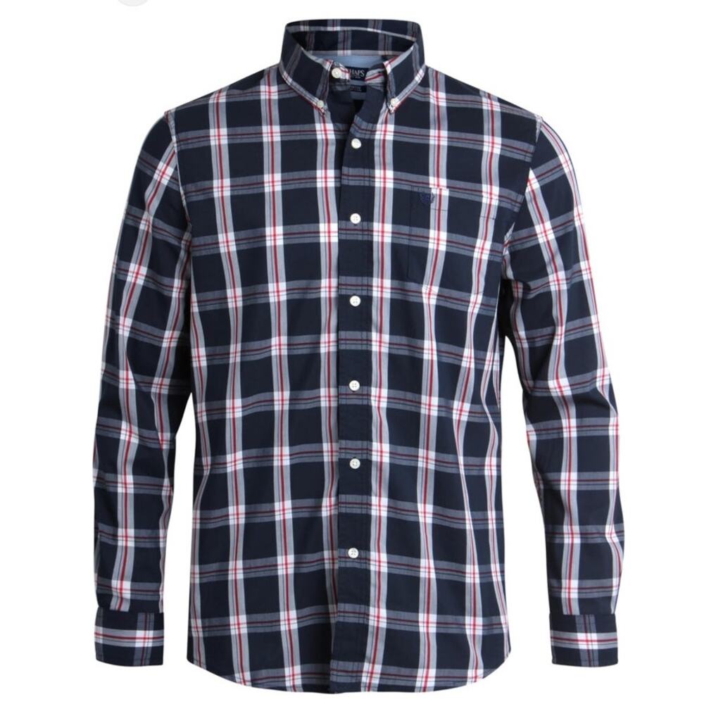 Banana Republic Men Plaid Cotton Camden Standard Oxford Pinpoint Blue Shirt XL